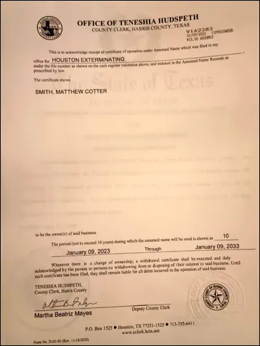 Certification of Operation