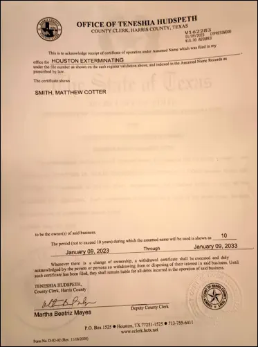 Certification of Operation